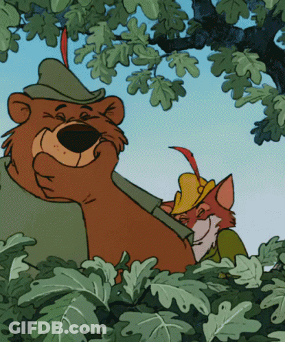 A Cartoon Of A Bear And A Fox In A Tree GIF
