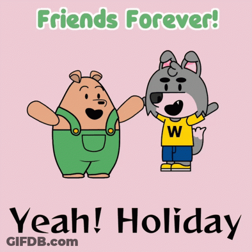 A Cartoon Of A Bear And A Wolf Saying Friends Forever GIF