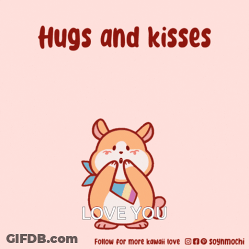 A Cartoon Of A Bear Blowing A Kiss With The Words Hugs And Kisses Love You GIF