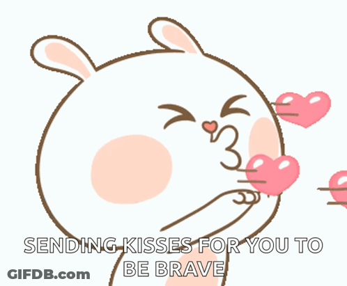 A Cartoon Of A Bear Blowing A Kiss With The Words Sending Kisses For You To Be Brave GIF