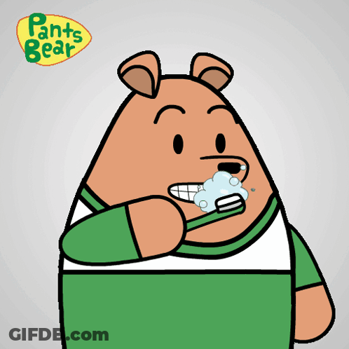 A Cartoon Of A Bear Brushing His Teeth With The Words Pants Bear Behind Him GIF