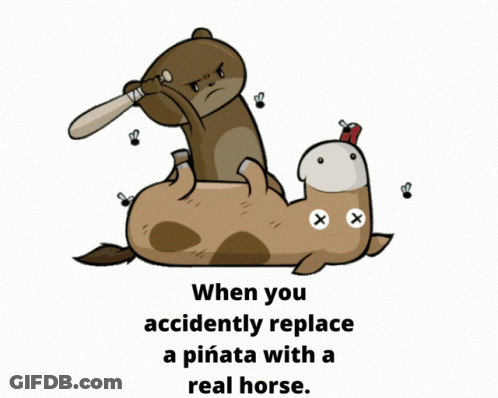 A Cartoon Of A Bear Holding A Bat Riding A Dead Horse GIF