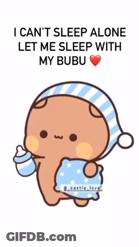 A Cartoon Of A Bear Holding A Bottle And A Pillow With The Caption I Can 'T Sleep Alone GIF