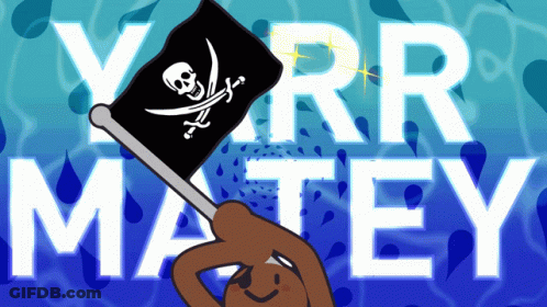 A Cartoon Of A Bear Holding A Pirate Flag With A Skull And Crossbones GIF