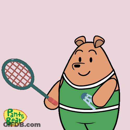 A Cartoon Of A Bear Holding A Tennis Racquet With Pants Bear In The Background GIF