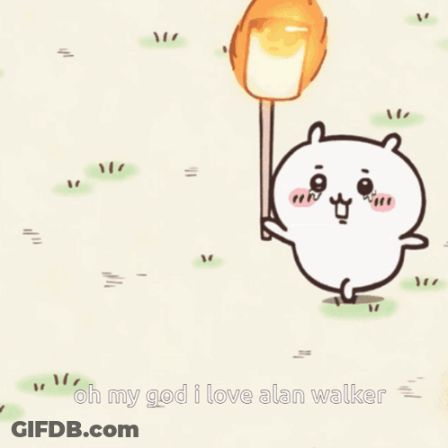 A Cartoon Of A Bear Holding A Torch With The Words Oh My God I Love Alan Walker Below It GIF