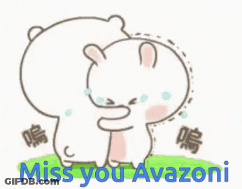 A Cartoon Of A Bear Hugging A Rabbit With The Words Miss You Avazoni In Blue Letters GIF
