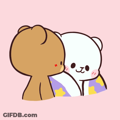 A Cartoon Of A Bear Kissing Another Bear With A Heart Above Them GIF