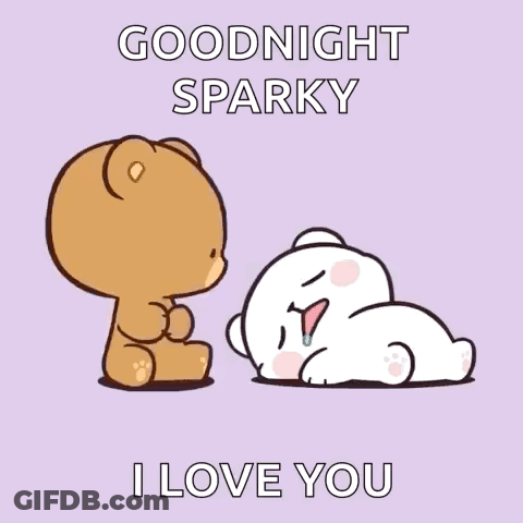 A Cartoon Of A Bear Kissing Another Bear With The Words Goodnight Sparky I Love You On The Bottom GIF