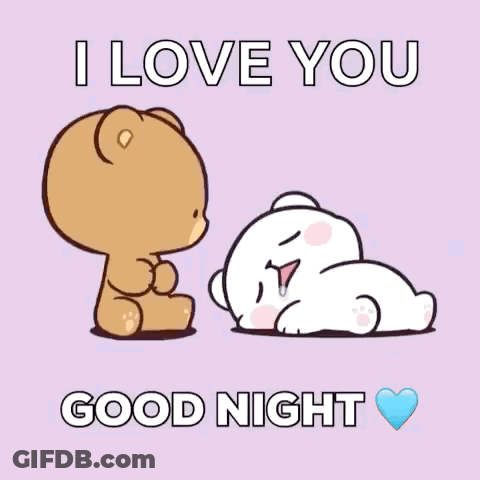 A Cartoon Of A Bear Kissing Another Bear With The Words I Love You Good Night . GIF