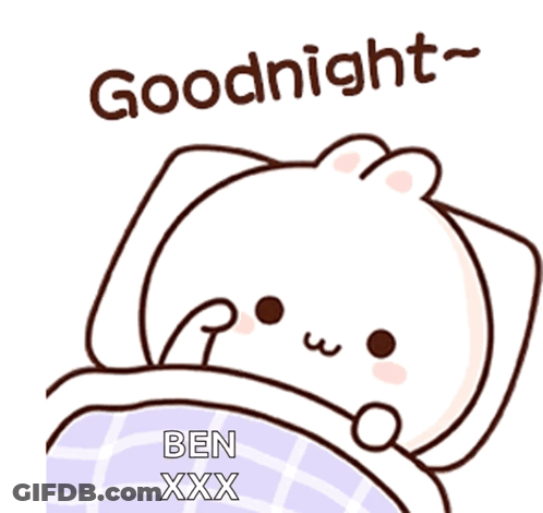 A Cartoon Of A Bear Laying In Bed With The Words Goodnight Ben Xxx GIF