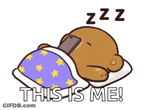 A Cartoon Of A Bear Laying In Bed With The Words This Is Me GIF