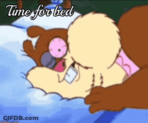 A Cartoon Of A Bear Laying In Bed With The Words Time For Bed Above Him GIF