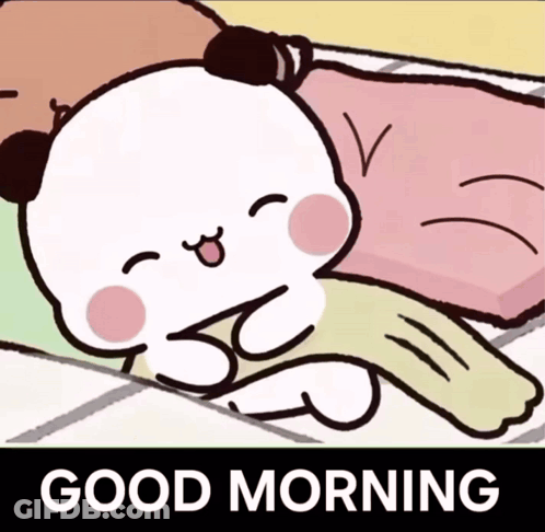 A Cartoon Of A Bear Laying On A Bed With The Words Good Morning Below It GIF