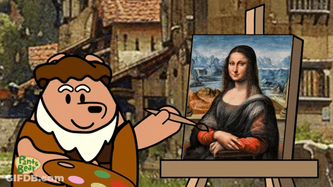 A Cartoon Of A Bear Painting A Painting With The Words Panty Bear On The Bottom GIF