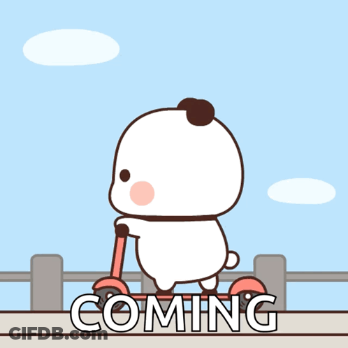 A Cartoon Of A Bear Riding A Scooter With The Word Coming Behind It GIF