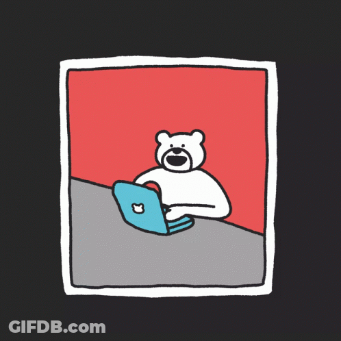 A Cartoon Of A Bear Sitting At A Desk With A Laptop GIF