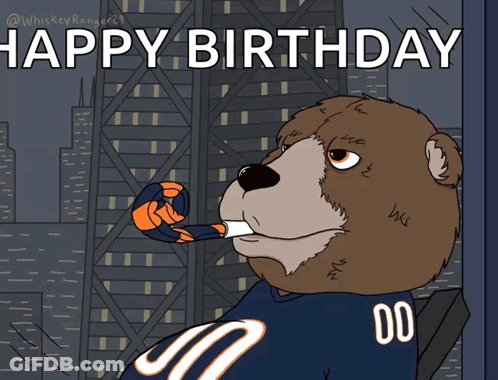 A Cartoon Of A Bear Wearing A Chicago Bears Jersey Says Happy Birthday GIF