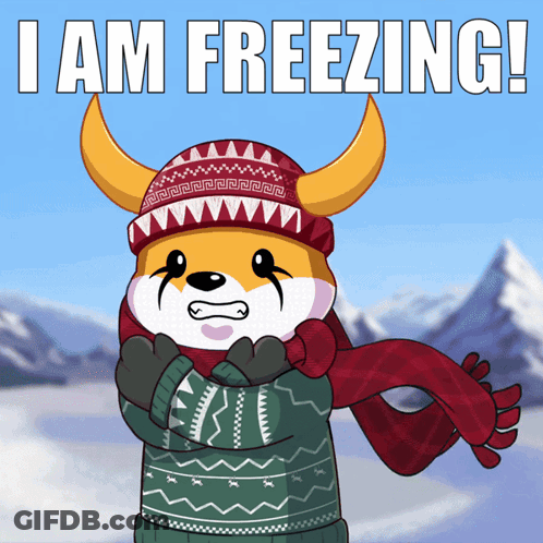A Cartoon Of A Bear Wearing A Scarf And Sweater With The Words I Am Freezing GIF