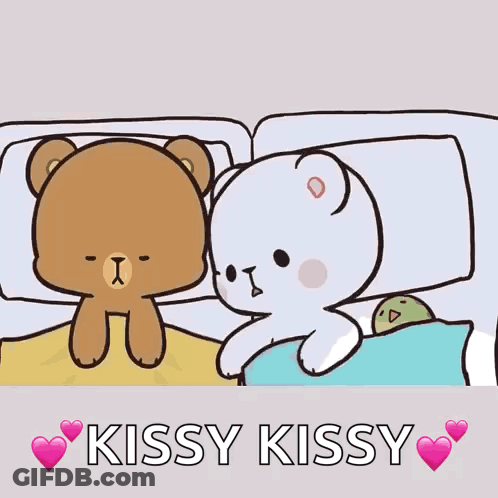 A Cartoon Of A Bear With The Words Kissy Kissy On It GIF