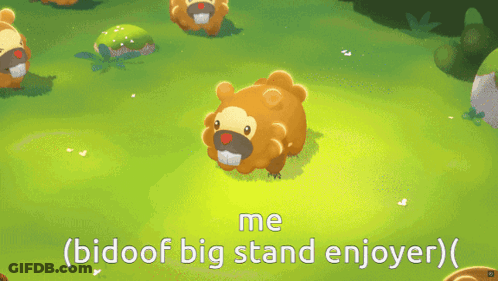 A Cartoon Of A Beaver With The Words Me ( Bidoof Big Stand Enjoyer ) GIF