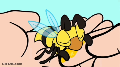 A Cartoon Of A Bee Laying On Someone 'S Arm GIF