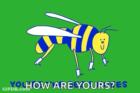 A Cartoon Of A Bee On A Green Background With The Words You How Are Yours GIF