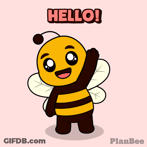 A Cartoon Of A Bee Waving With The Words Hello Behind It GIF