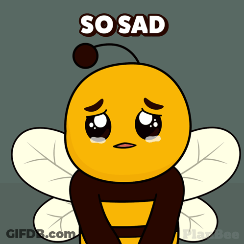 A Cartoon Of A Bee With The Words So Sad Written Above It GIF