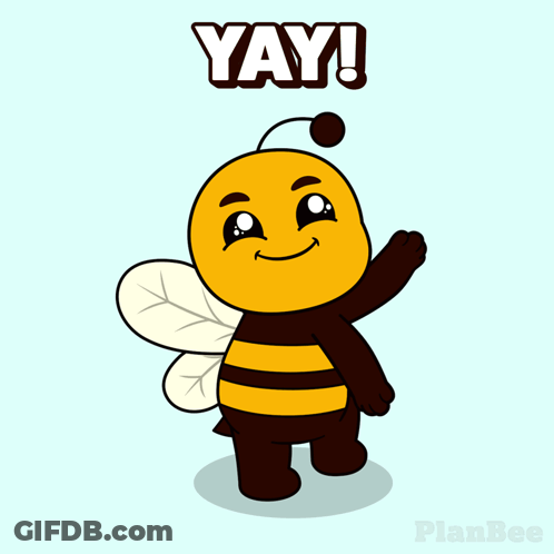 A Cartoon Of A Bee With The Words Yay On Top GIF