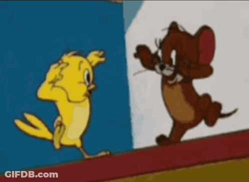 A Cartoon Of A Bird And A Mouse Holding Hands With The Words Thank You Above Them GIF