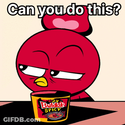 A Cartoon Of A Bird Holding A Cup Of Bukkik Spicy Noodles GIF