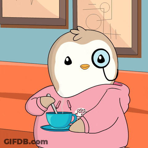 A Cartoon Of A Bird Holding A Cup Of Coffee GIF