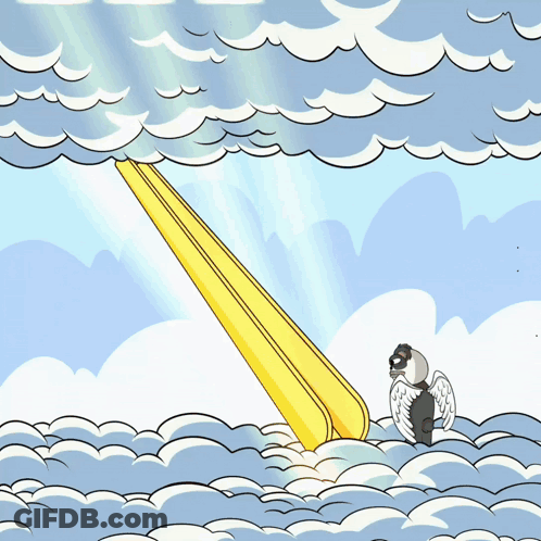 A Cartoon Of A Bird On A Banana In The Sky GIF