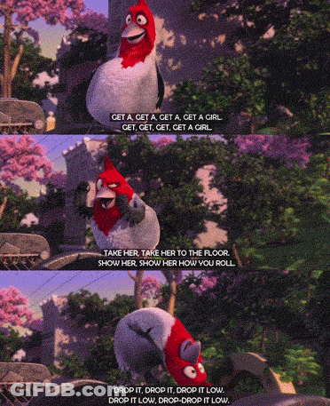 A Cartoon Of A Bird Saying " Get A Get A Get A Get A Girl " GIF