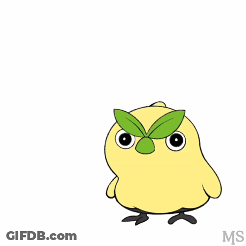 Bird With Green Leaf On Head And Noot Text GIF