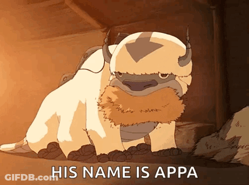 A Cartoon Of A Bison With The Words His Name Is Appa Written Below It GIF