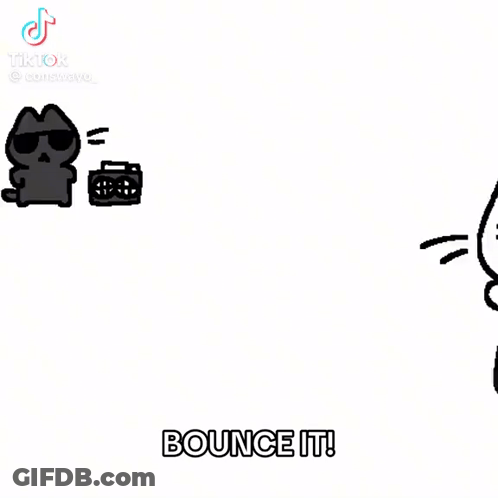 A Cartoon Of A Black Cat Standing Next To A White Cat With A Boombox On Its Head . GIF