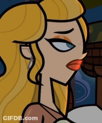 A Cartoon Of A Blonde Woman With Red Lips GIF