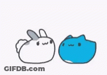 A Cartoon Of A Blue And White Cat With A Red Heart Above It . GIF