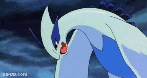 A Cartoon Of A Blue And White Dragon With A Red Eye And A Red Nose . GIF