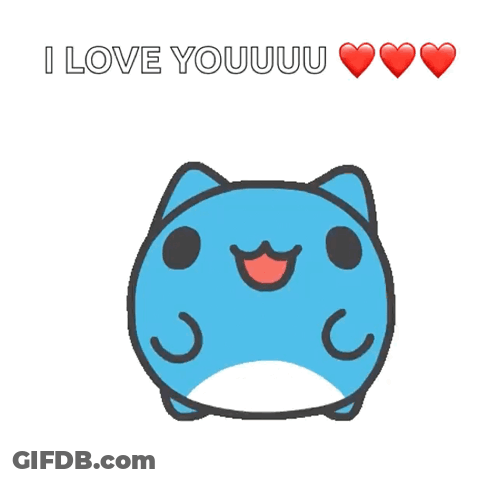 A Cartoon Of A Blue Cat Saying I Love You GIF
