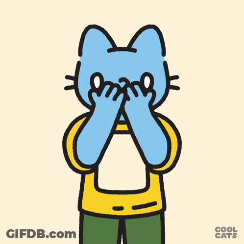 A Cartoon Of A Blue Cat Wearing A Yellow Shirt And Green Pants GIF