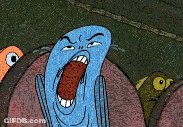 A Cartoon Of A Blue Fish Screaming With A Red Mouth GIF