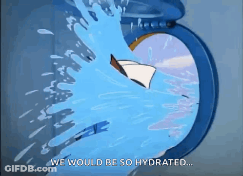 A Cartoon Of A Boat Splashing Water And The Words We Would Be So Hydrated GIF