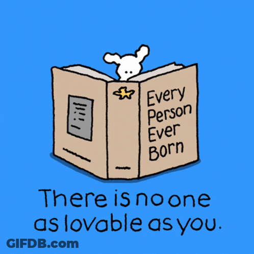A Cartoon Of A Book That Says " Every Person Ever Born " GIF