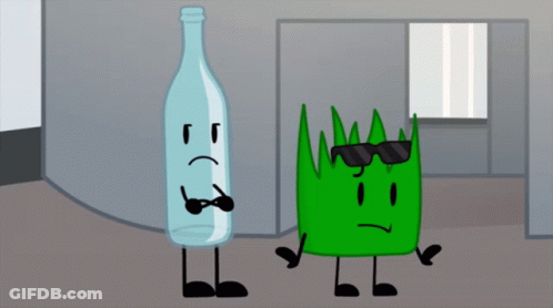 A Cartoon Of A Bottle And A Green Cube With Sunglasses GIF