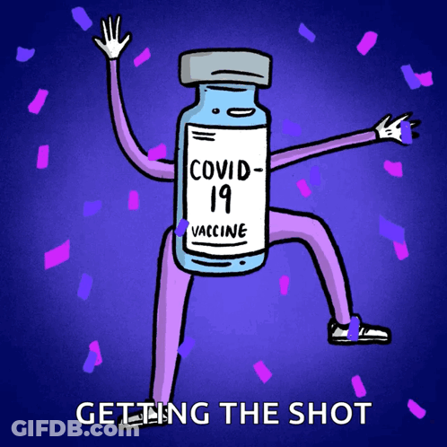 A Cartoon Of A Bottle Of Covid-19 Vaccine With Arms And Legs GIF