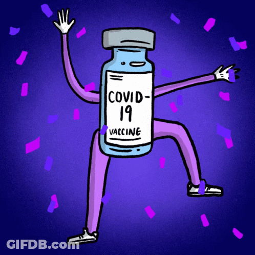 A Cartoon Of A Bottle Of Covid-19 Vaccine With Arms And Legs GIF