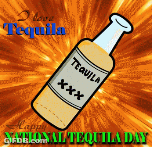 A Cartoon Of A Bottle Of Tequila With The Words I Love Tequila GIF